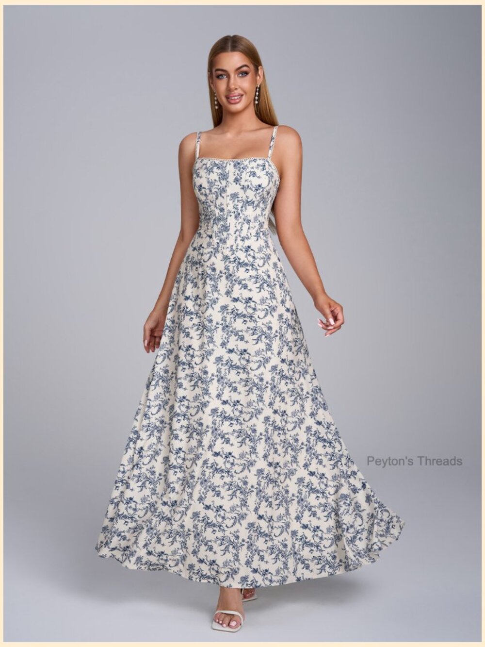 Corset Maxi Wedding Guest Dress Spaghetti Strap Flowy A Line Tea Party Long Sun - Picture 6 of 7